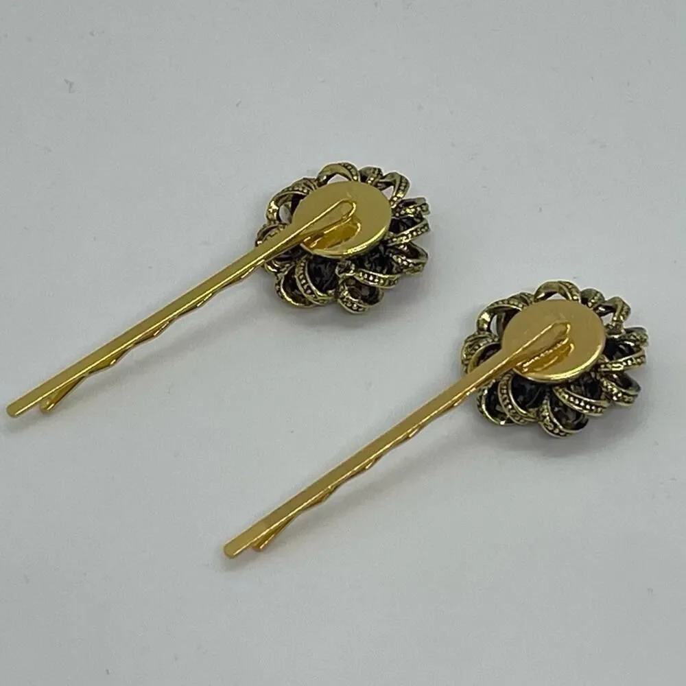 Handmade Pink Rhinestone Gold Set Hair Clips Jewelry NWT
